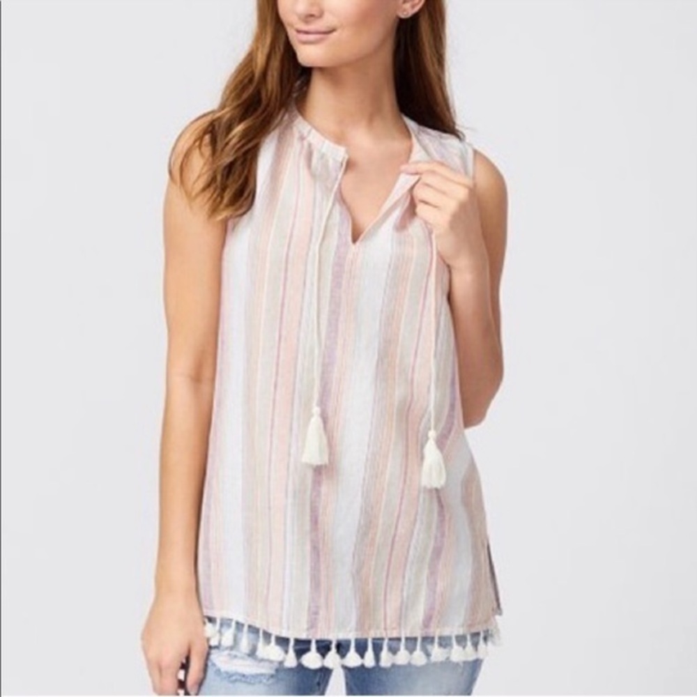 ⏰Tommy Hilfiger S linen/cot sleeveless tassel top